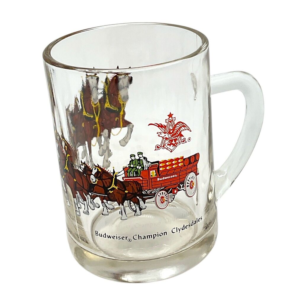 Vintage‎ Budweiser Champion Clydesdales Beer Mug Glass Stein Anheuser Busch